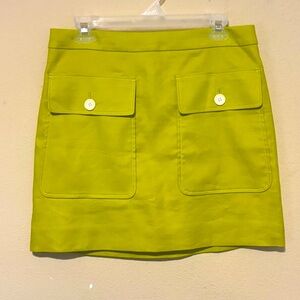 J Crew Women's Patch Pocket Skirt Stretch Linen Neon Lime Chartreuse Size 10